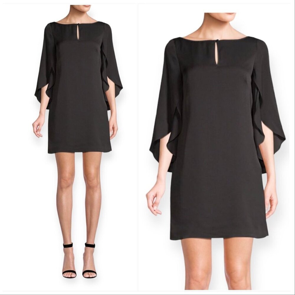 Milly Papillion Black Silk Dress Size 10 Flared Sleeve Cocktail NWT